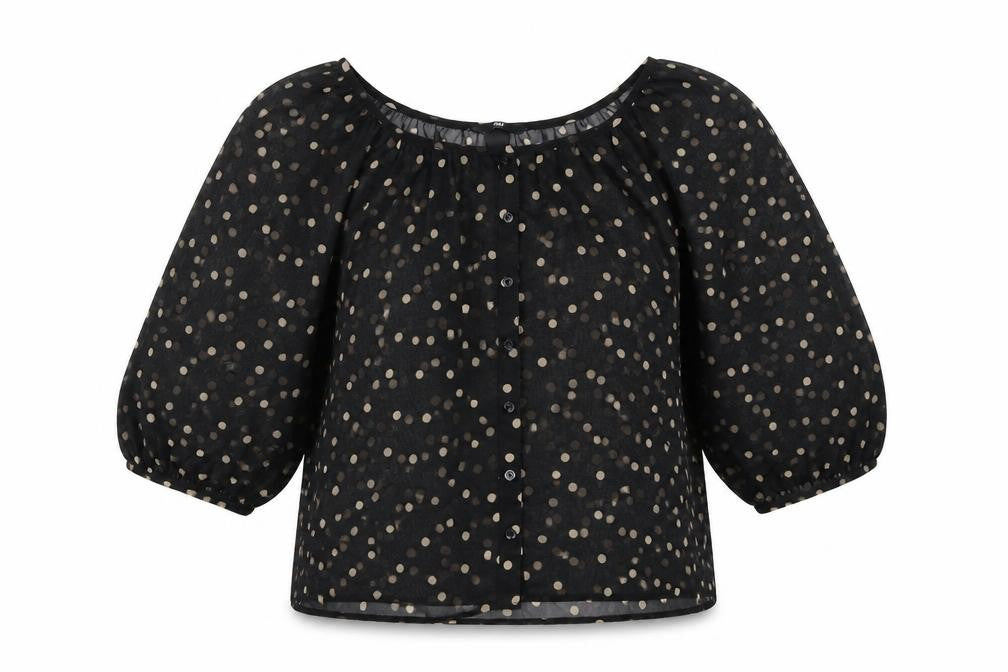 H&M Womens Black Polka Dot Polyester Basic Blouse Size 6 Round Neck