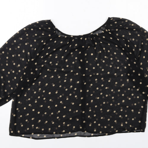 H&M Womens Black Polka Dot Polyester Basic Blouse Size 6 Round Neck