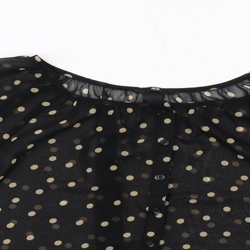 H&M Womens Black Polka Dot Polyester Basic Blouse Size 6 Round Neck