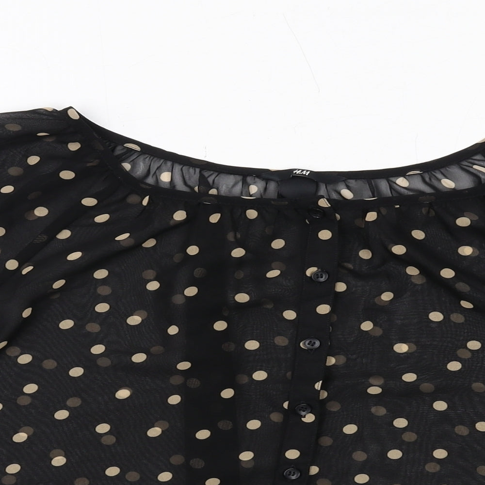 H&M Womens Black Polka Dot Polyester Basic Blouse Size 6 Round Neck