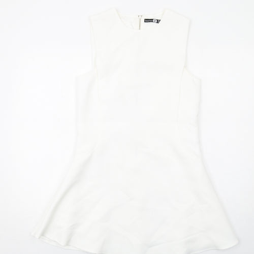 Boohoo Womens White Polyester Tank Dress Size 10 Round Neck Zip