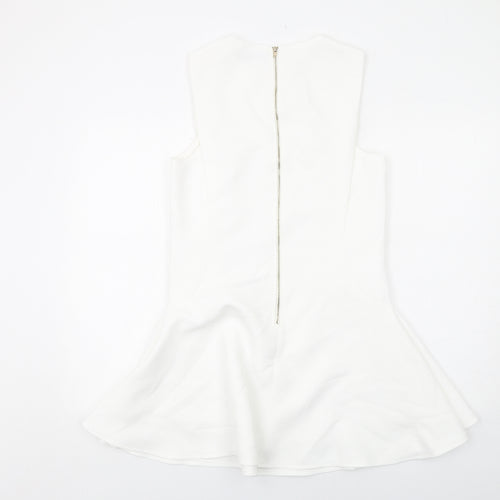 Boohoo Womens White Polyester Tank Dress Size 10 Round Neck Zip