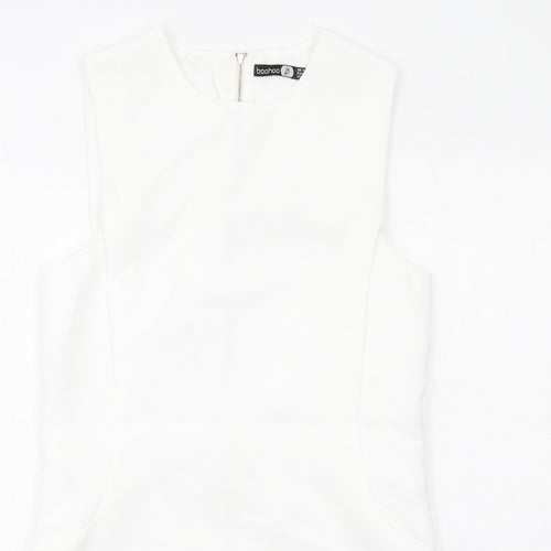 Boohoo Womens White Polyester Tank Dress Size 10 Round Neck Zip