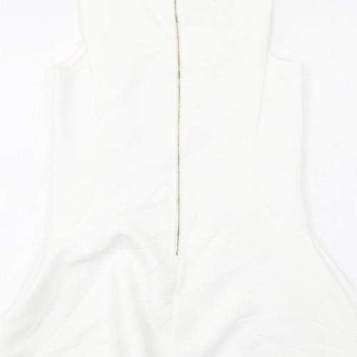 Boohoo Womens White Polyester Tank Dress Size 10 Round Neck Zip