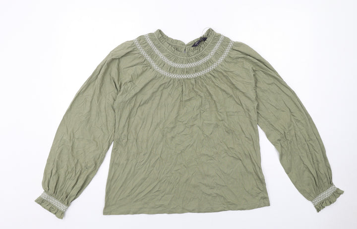Marks and Spencer Womens Green Cotton Basic Blouse Size 10 Round Neck