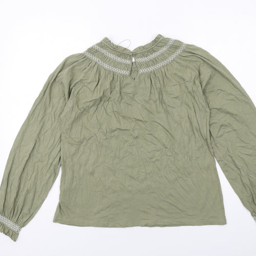 Marks and Spencer Womens Green Cotton Basic Blouse Size 10 Round Neck