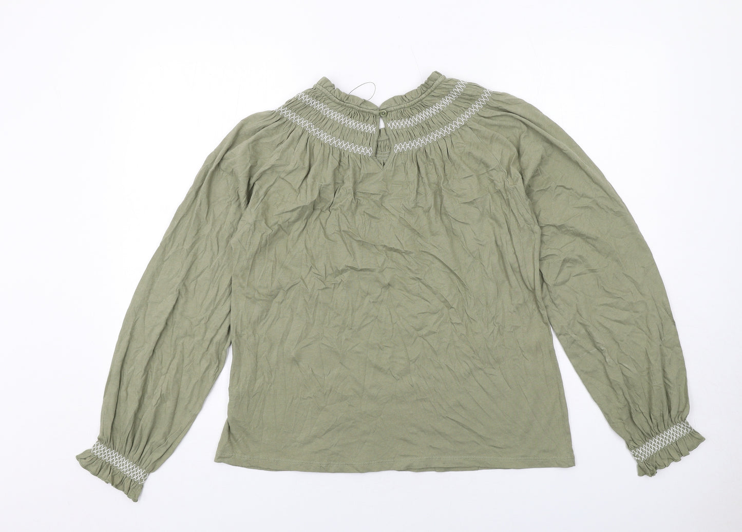 Marks and Spencer Womens Green Cotton Basic Blouse Size 10 Round Neck