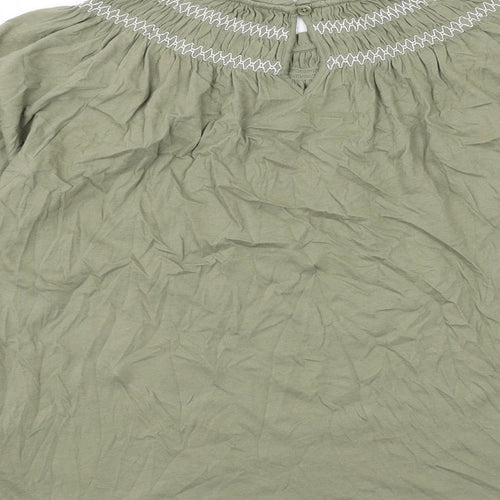 Marks and Spencer Womens Green Cotton Basic Blouse Size 10 Round Neck