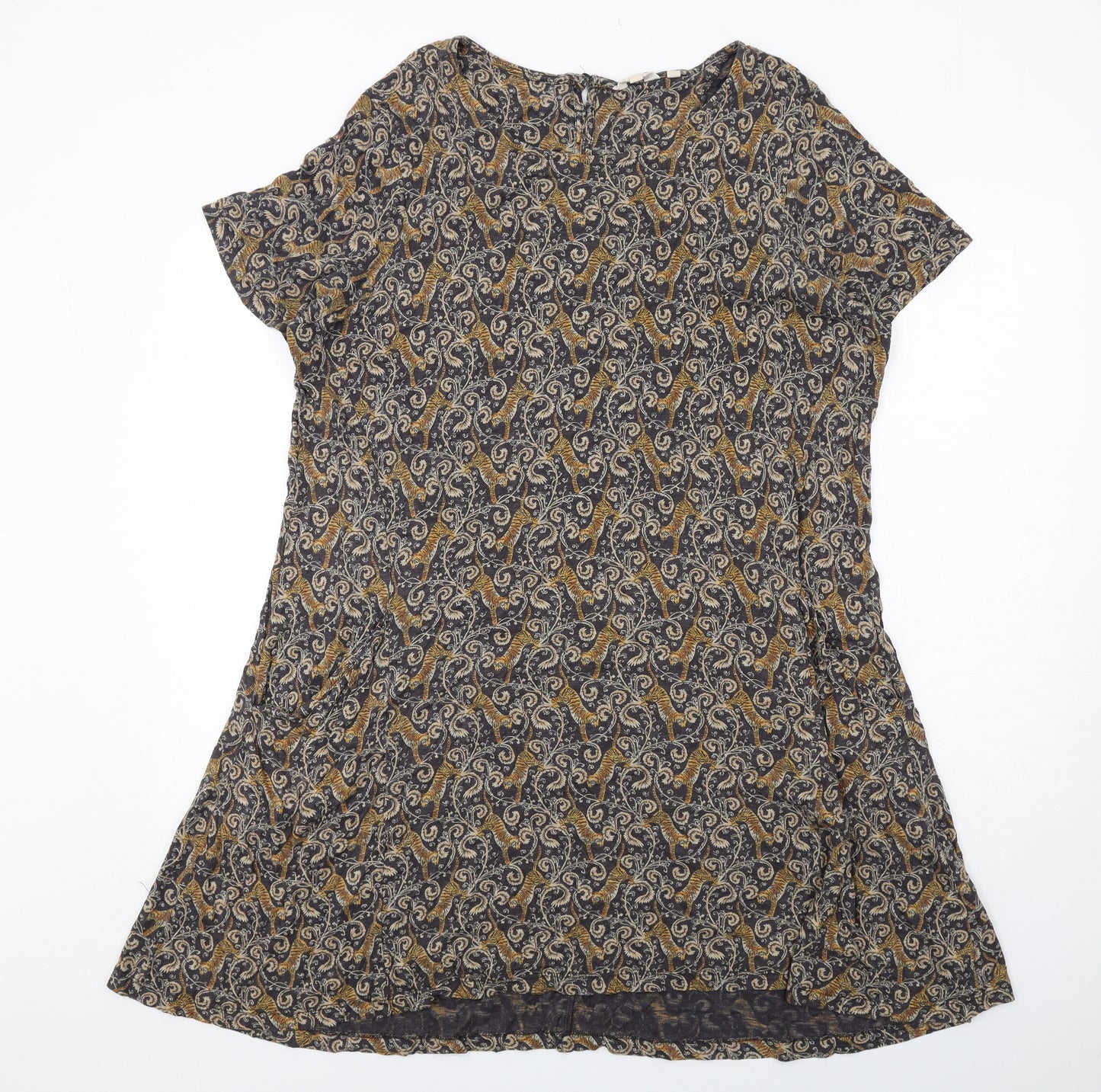 Fat Face Womens Brown Geometric Cotton A-Line Size 18 Round Neck Button - Tiger Print