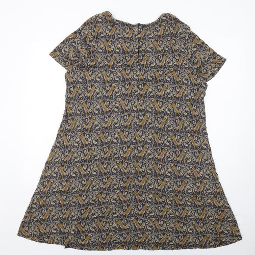 Fat Face Womens Brown Geometric Cotton A-Line Size 18 Round Neck Button - Tiger Print