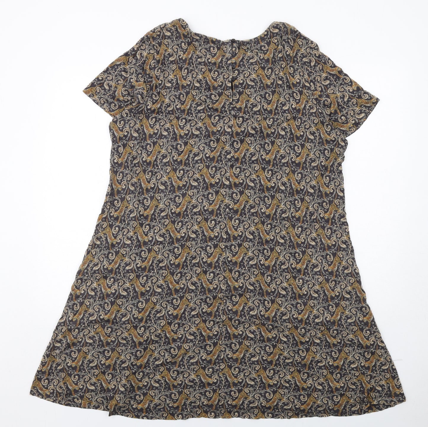 Fat Face Womens Brown Geometric Cotton A-Line Size 18 Round Neck Button - Tiger Print