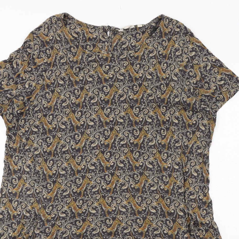 Fat Face Womens Brown Geometric Cotton A-Line Size 18 Round Neck Button - Tiger Print