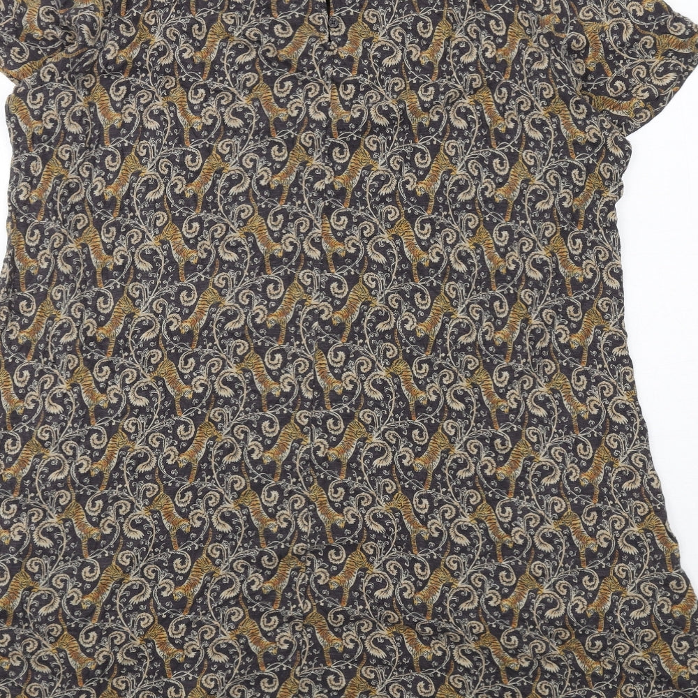 Fat Face Womens Brown Geometric Cotton A-Line Size 18 Round Neck Button - Tiger Print