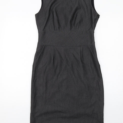 Wallis Womens Grey Polyester Shift Size 12 Round Neck Zip