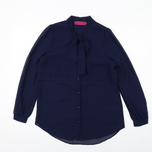 Boohoo Womens Blue Polyester Basic Button-Up Size 8 V-Neck