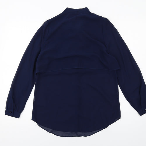 Boohoo Womens Blue Polyester Basic Button-Up Size 8 V-Neck