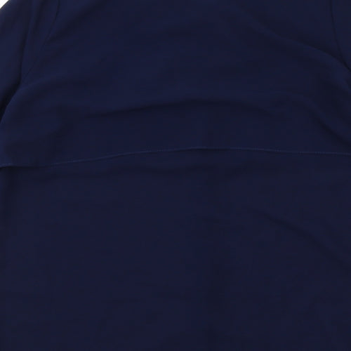 Boohoo Womens Blue Polyester Basic Button-Up Size 8 V-Neck