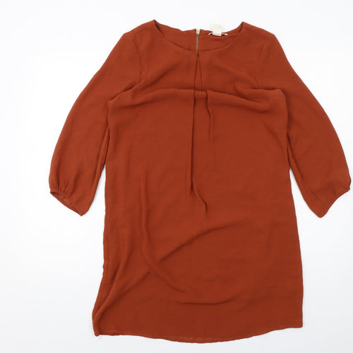H&M Womens Brown Polyester A-Line Size 6 Round Neck Zip