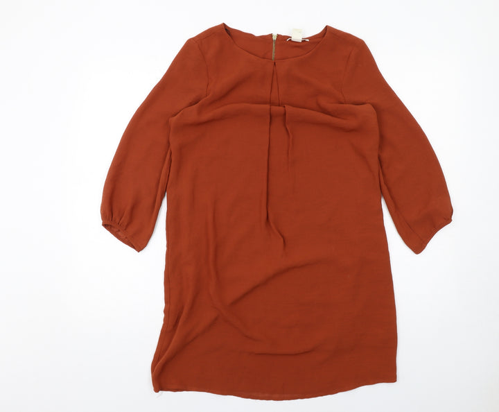 H&M Womens Brown Polyester A-Line Size 6 Round Neck Zip