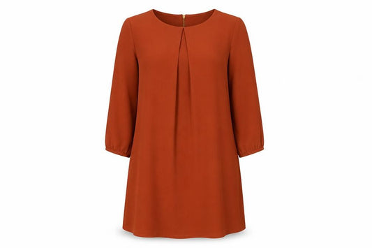 Front view of H&M women’s brown polyester a-line, size UK 6, round neck zip
