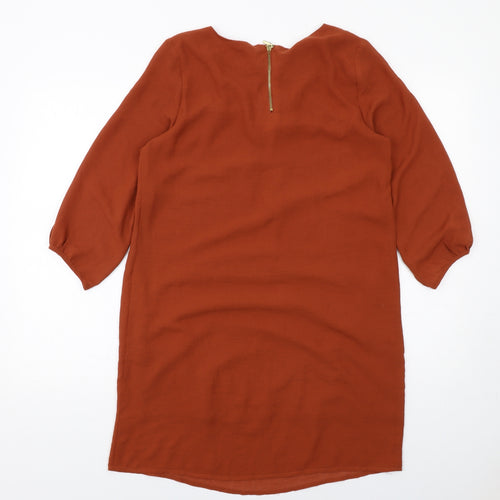 H&M Womens Brown Polyester A-Line Size 6 Round Neck Zip