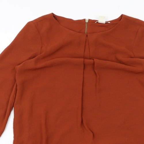 H&M Womens Brown Polyester A-Line Size 6 Round Neck Zip