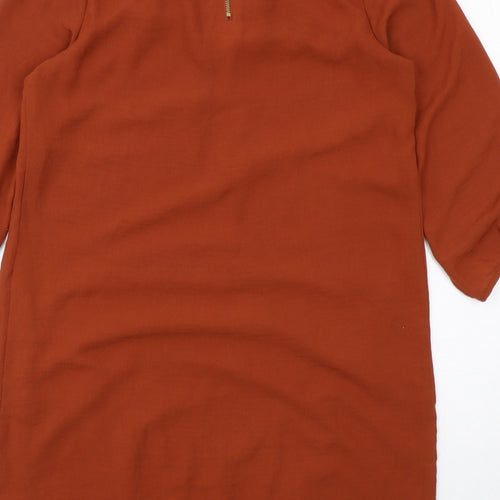 H&M Womens Brown Polyester A-Line Size 6 Round Neck Zip