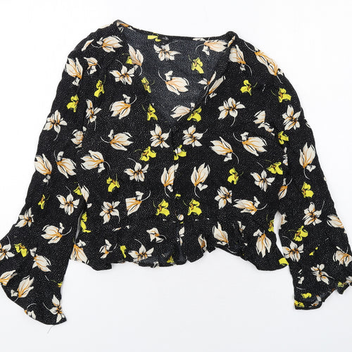 River Island Womens Black Geometric Viscose Basic Blouse Size 14 V-Neck