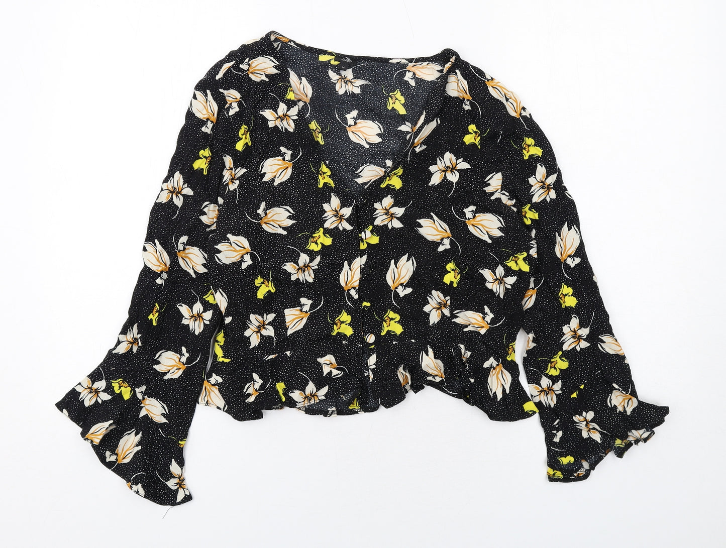 River Island Womens Black Geometric Viscose Basic Blouse Size 14 V-Neck