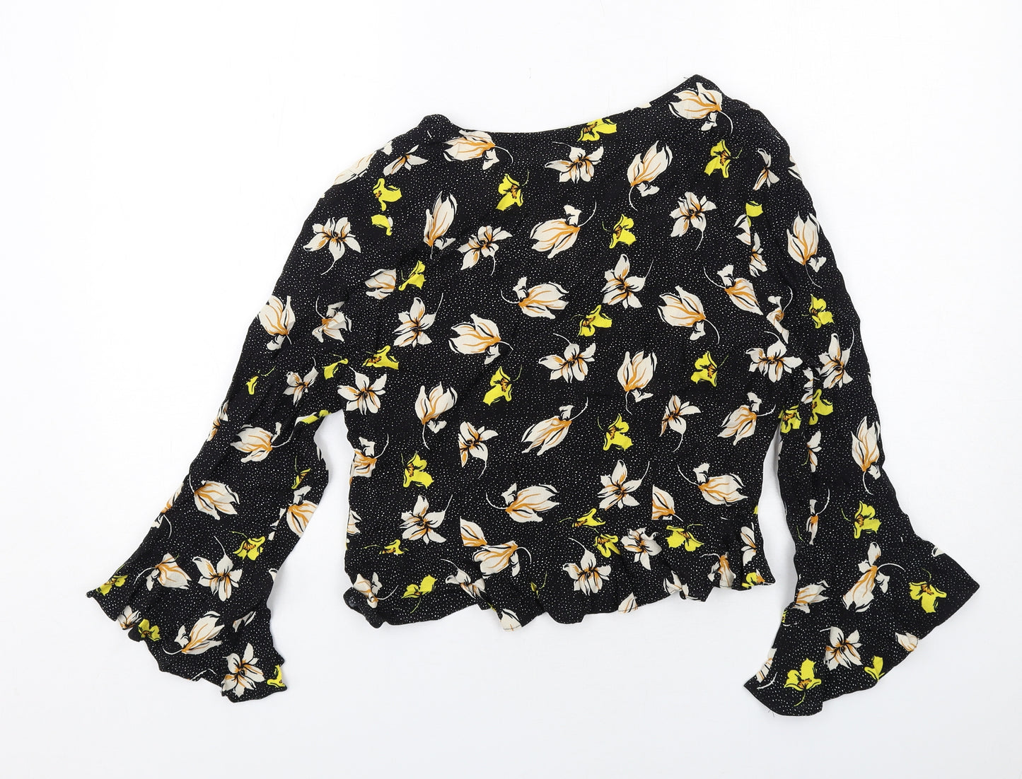 River Island Womens Black Geometric Viscose Basic Blouse Size 14 V-Neck