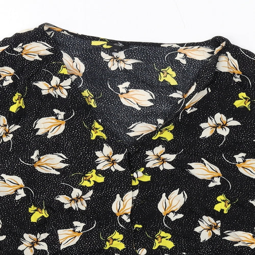 River Island Womens Black Geometric Viscose Basic Blouse Size 14 V-Neck