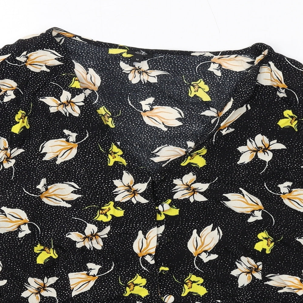 River Island Womens Black Geometric Viscose Basic Blouse Size 14 V-Neck