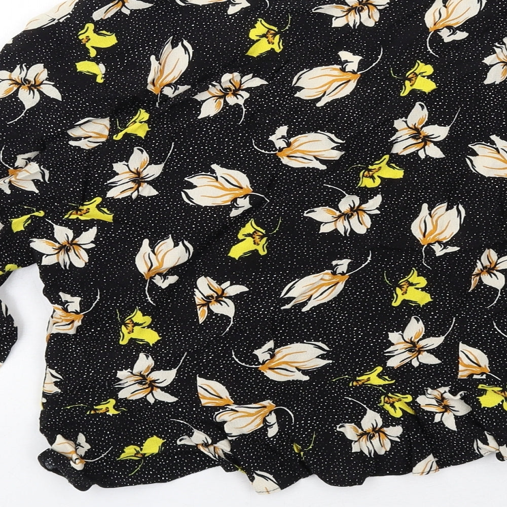 River Island Womens Black Geometric Viscose Basic Blouse Size 14 V-Neck