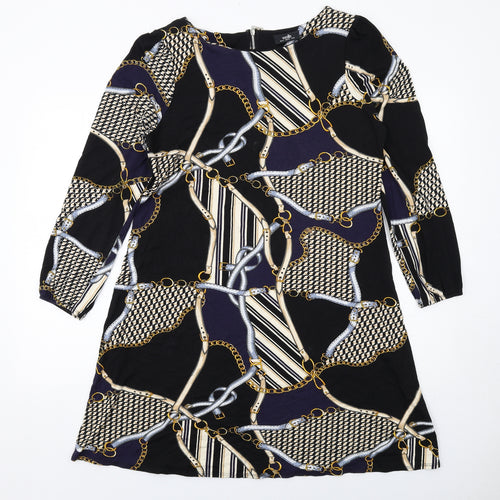 Wallis Womens Multicoloured Geometric Viscose A-Line Size 14 Round Neck Zip