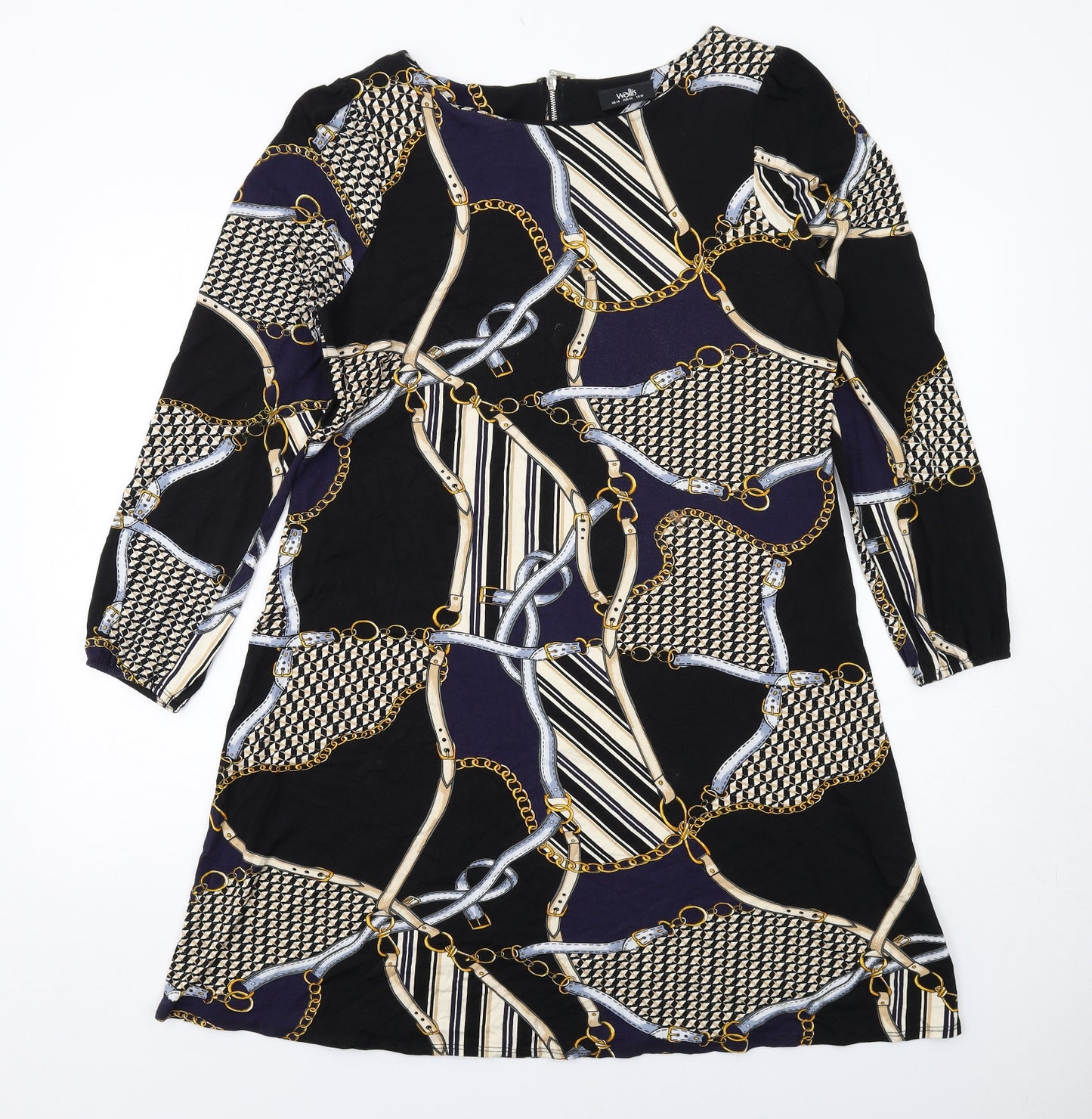 Wallis Womens Multicoloured Geometric Viscose A-Line Size 14 Round Neck Zip