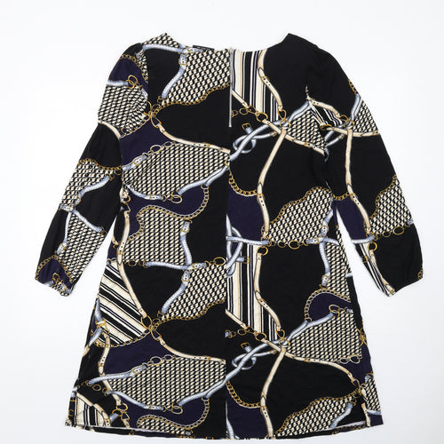 Wallis Womens Multicoloured Geometric Viscose A-Line Size 14 Round Neck Zip
