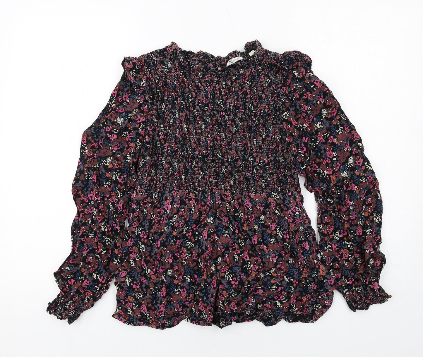 Fat Face Womens Multicoloured Floral Viscose Basic Blouse Size 8 Round Neck - Shirred