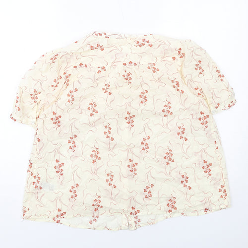 Per Una Womens Ivory Floral Cotton Basic Button-Up Size 14 Round Neck