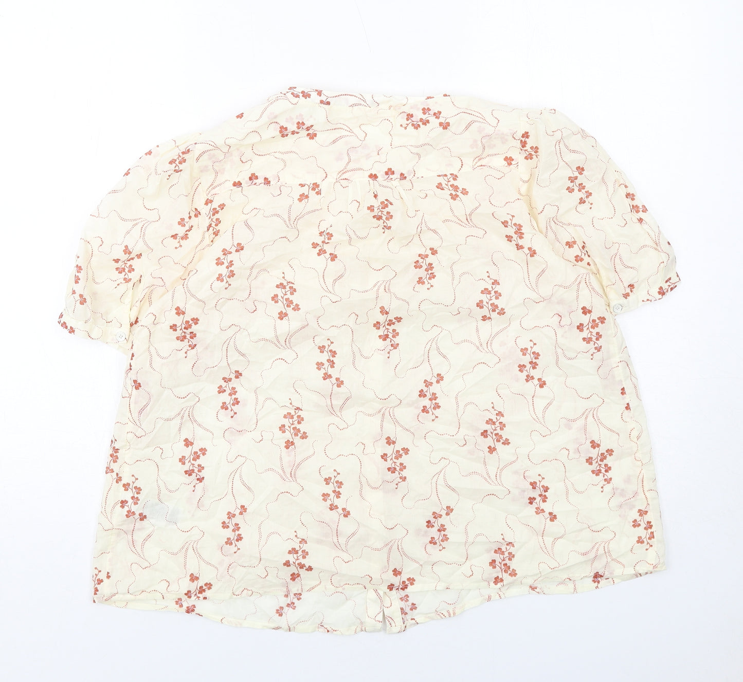 Per Una Womens Ivory Floral Cotton Basic Button-Up Size 14 Round Neck