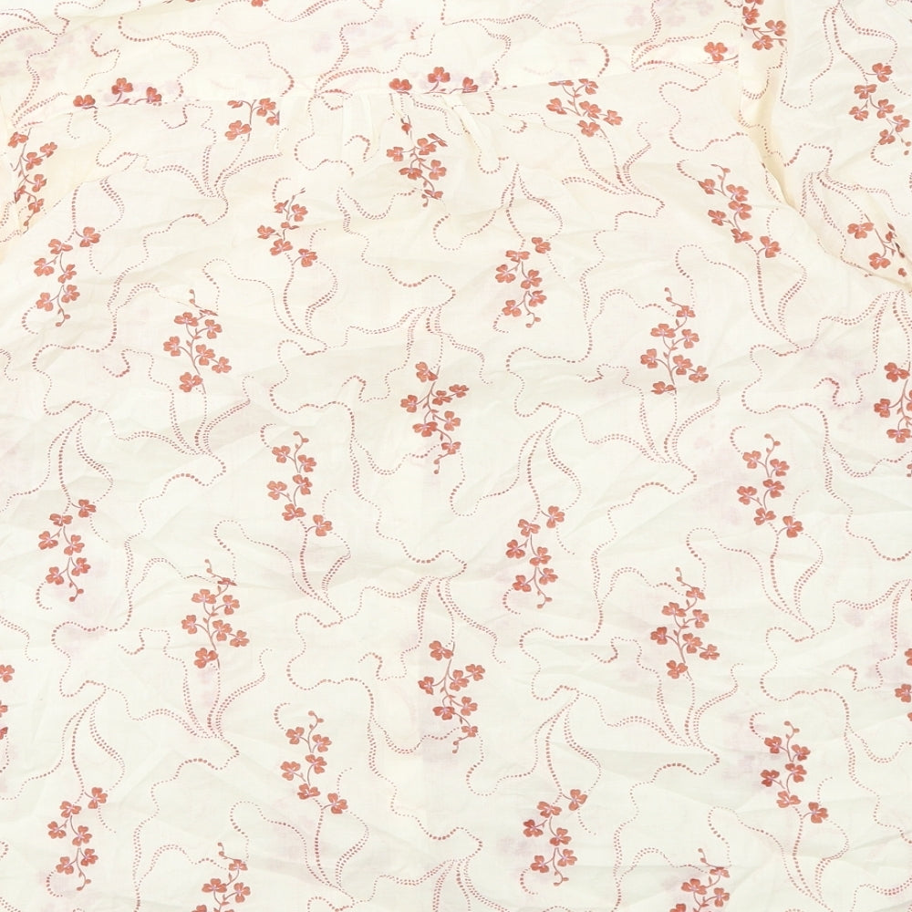 Per Una Womens Ivory Floral Cotton Basic Button-Up Size 14 Round Neck