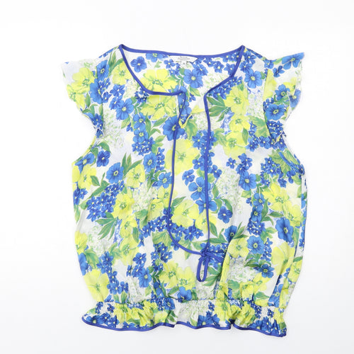 Debenhams Womens Multicoloured Floral Polyester Basic Blouse Size 18 Boat Neck - Tie Front Detail