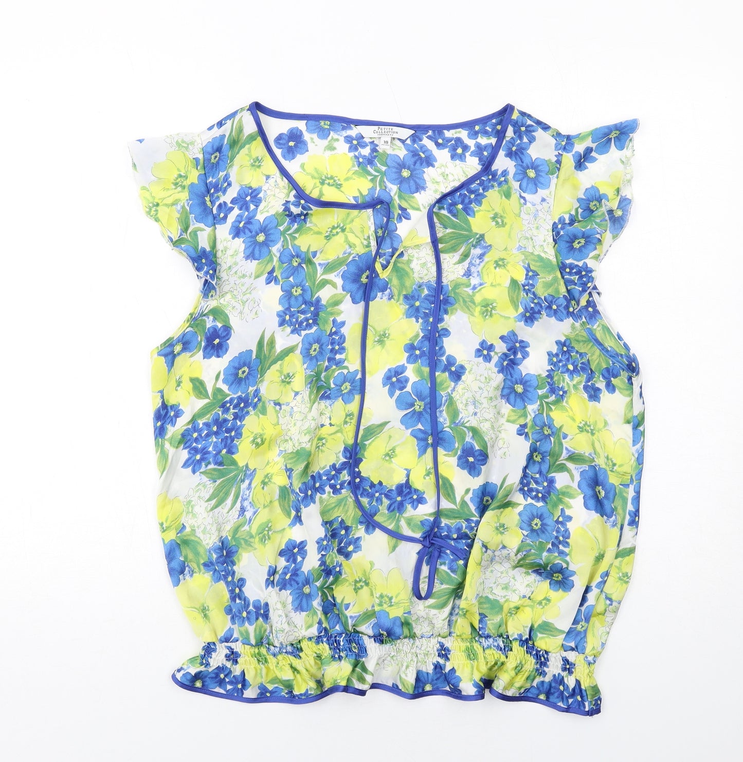 Debenhams Womens Multicoloured Floral Polyester Basic Blouse Size 18 Boat Neck - Tie Front Detail
