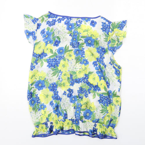 Debenhams Womens Multicoloured Floral Polyester Basic Blouse Size 18 Boat Neck - Tie Front Detail