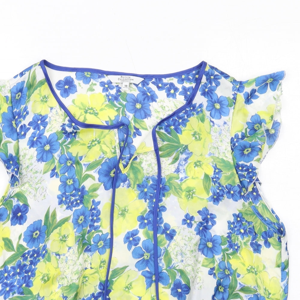Debenhams Womens Multicoloured Floral Polyester Basic Blouse Size 18 Boat Neck - Tie Front Detail