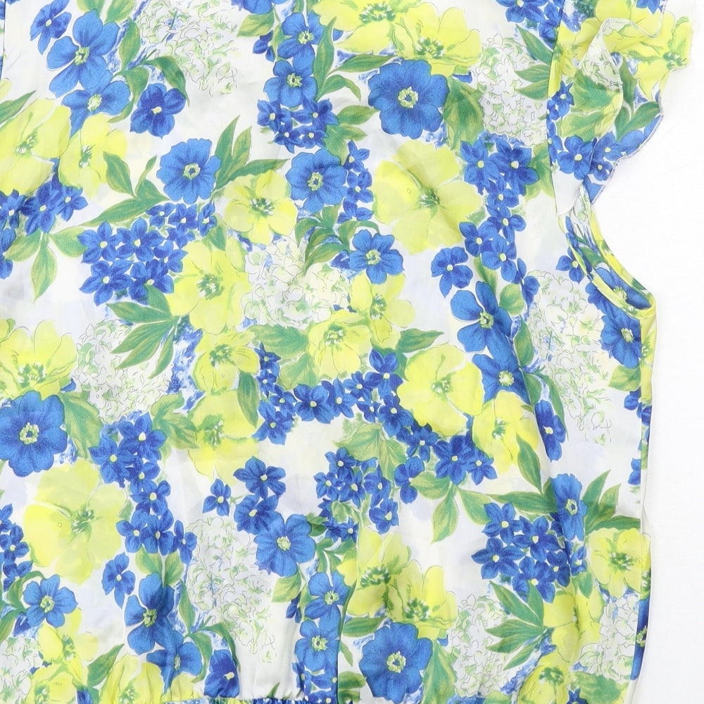 Debenhams Womens Multicoloured Floral Polyester Basic Blouse Size 18 Boat Neck - Tie Front Detail