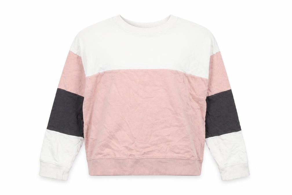 Front view of New Look women’s multicoloured colourblock cotton pullover sweatshirt, size S, pullover