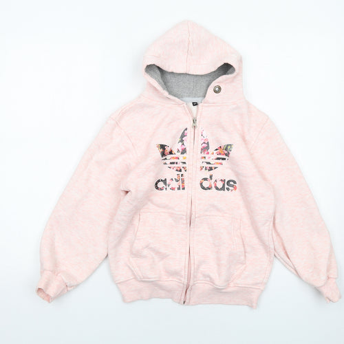 adidas Girls Pink Cotton Full Zip Hoodie Size 9-10 Years Zip