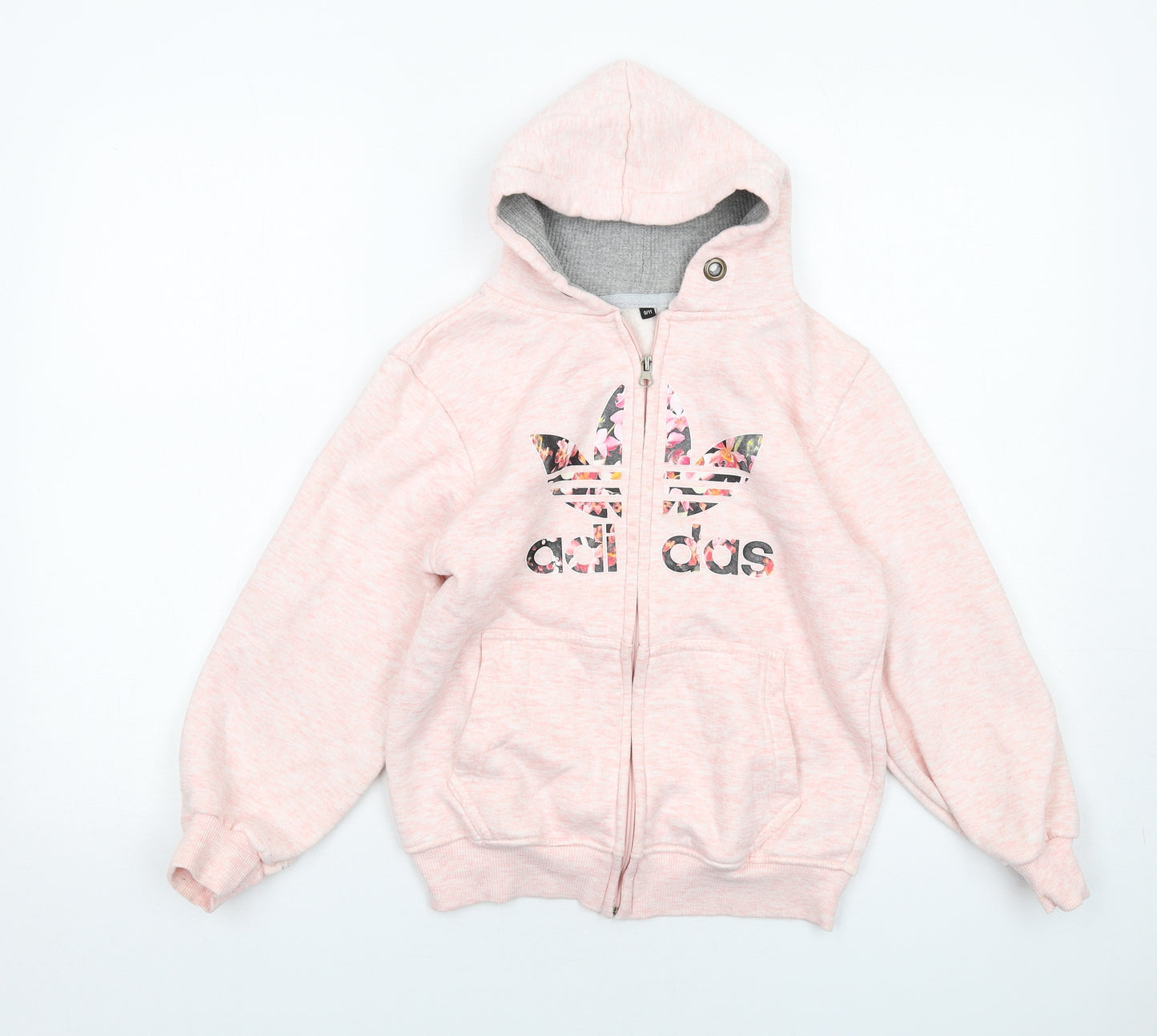 adidas Girls Pink Cotton Full Zip Hoodie Size 9-10 Years Zip