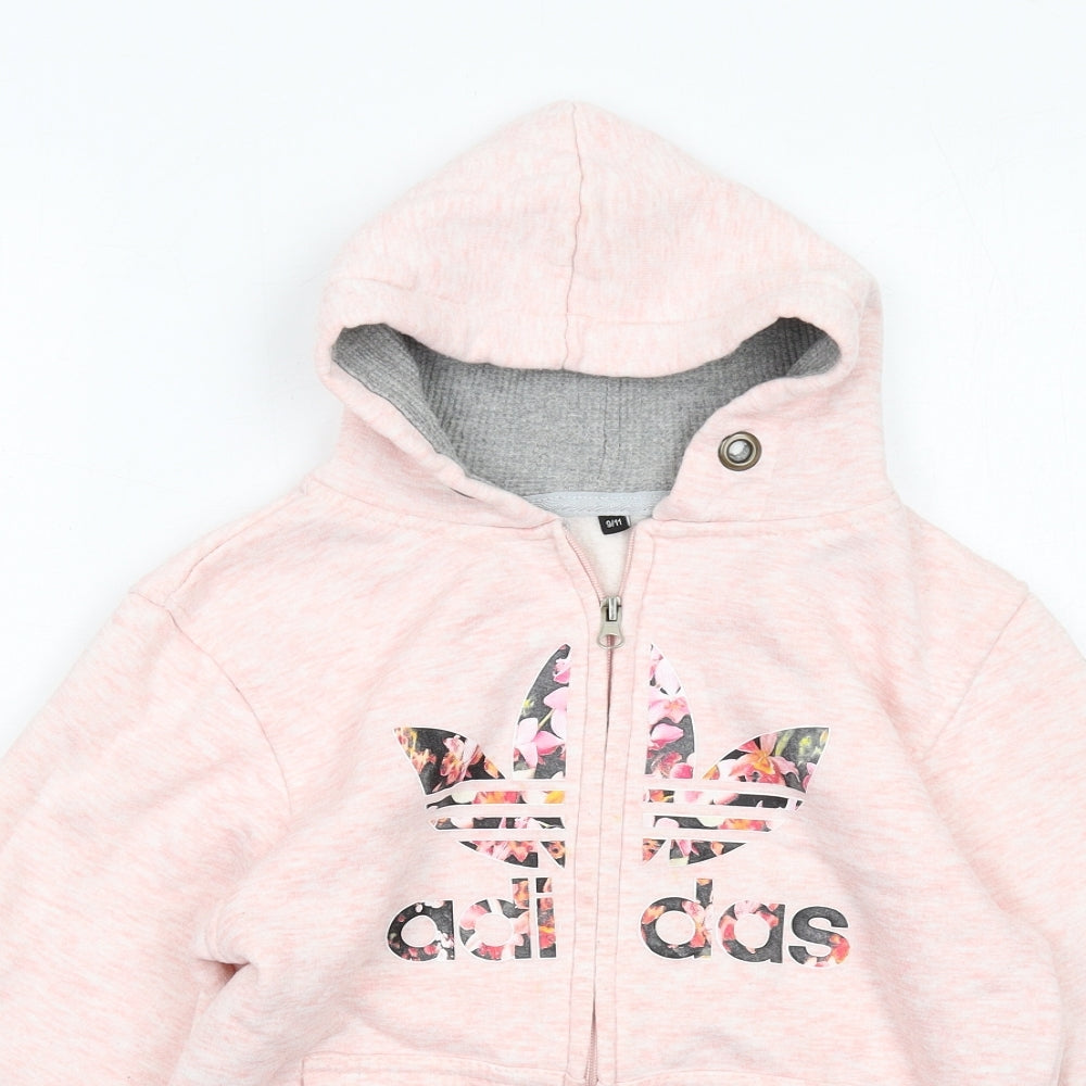 adidas Girls Pink Cotton Full Zip Hoodie Size 9-10 Years Zip