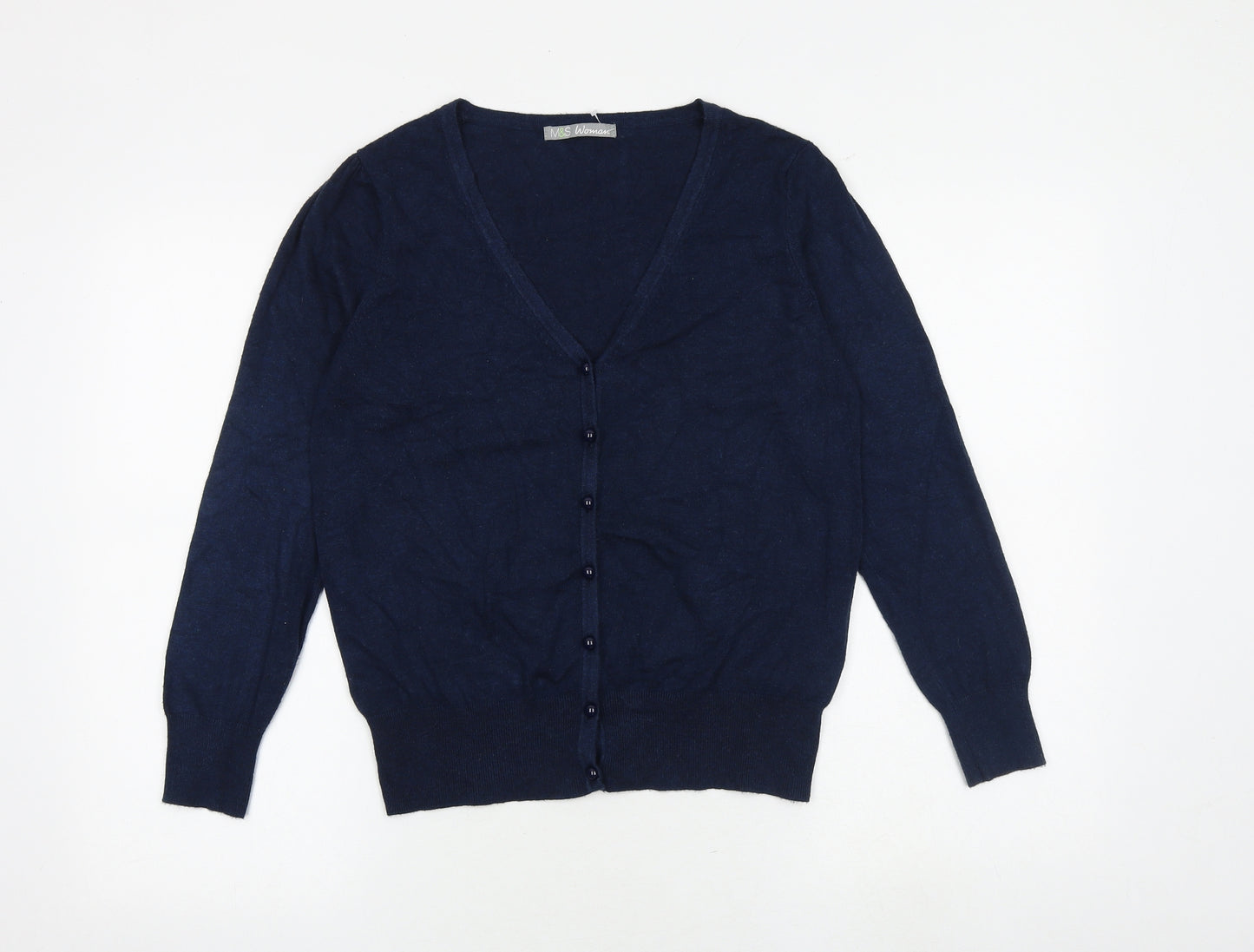 Marks and Spencer Womens Blue V-Neck Viscose Cardigan Jumper Size 14